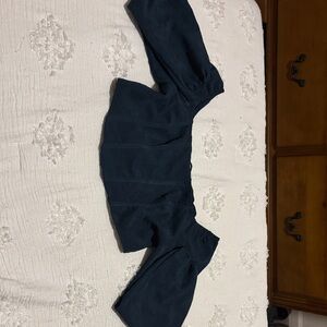 Navy Blue Long Sleeve Corset Crop Top